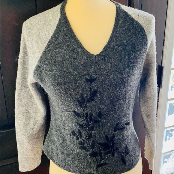 Cousin Johnny grey wool sweater with black beading and embroidery. Size S. EUC. - Picture 1 of 12